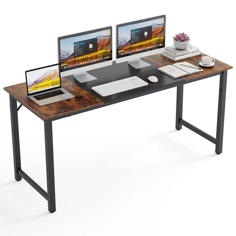 Costway Wooden Computer Desk Writing Workstation Laptop Table Metal Frame in Brown