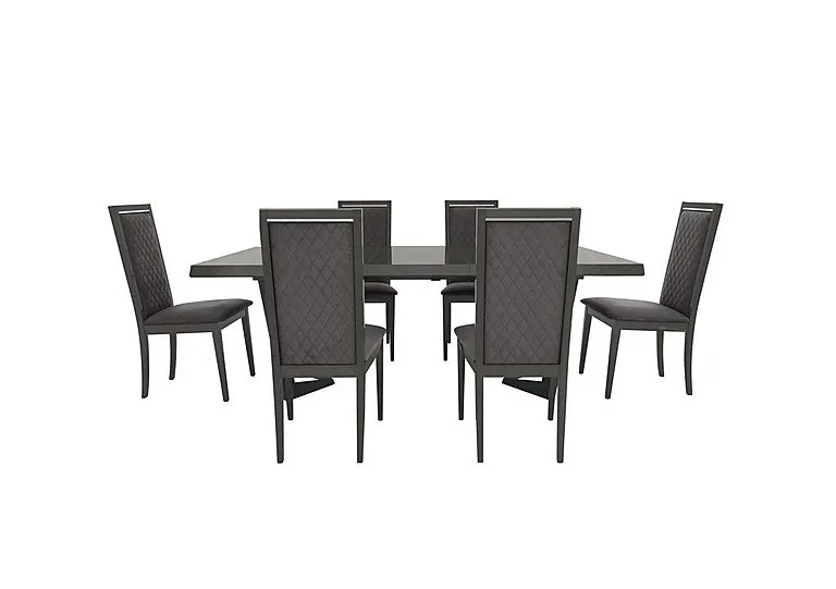 Palazzo 200cm Extending Dining Table in Silver Birch with 6 Rombi Chairs - Aquos Dark Grey - In Time for Christmas