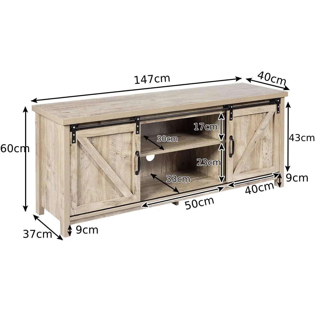 Costway Modern TV Cabinet for 60" Wooden Media Storage Shelves Stand W/ Cabinets in Grey 6