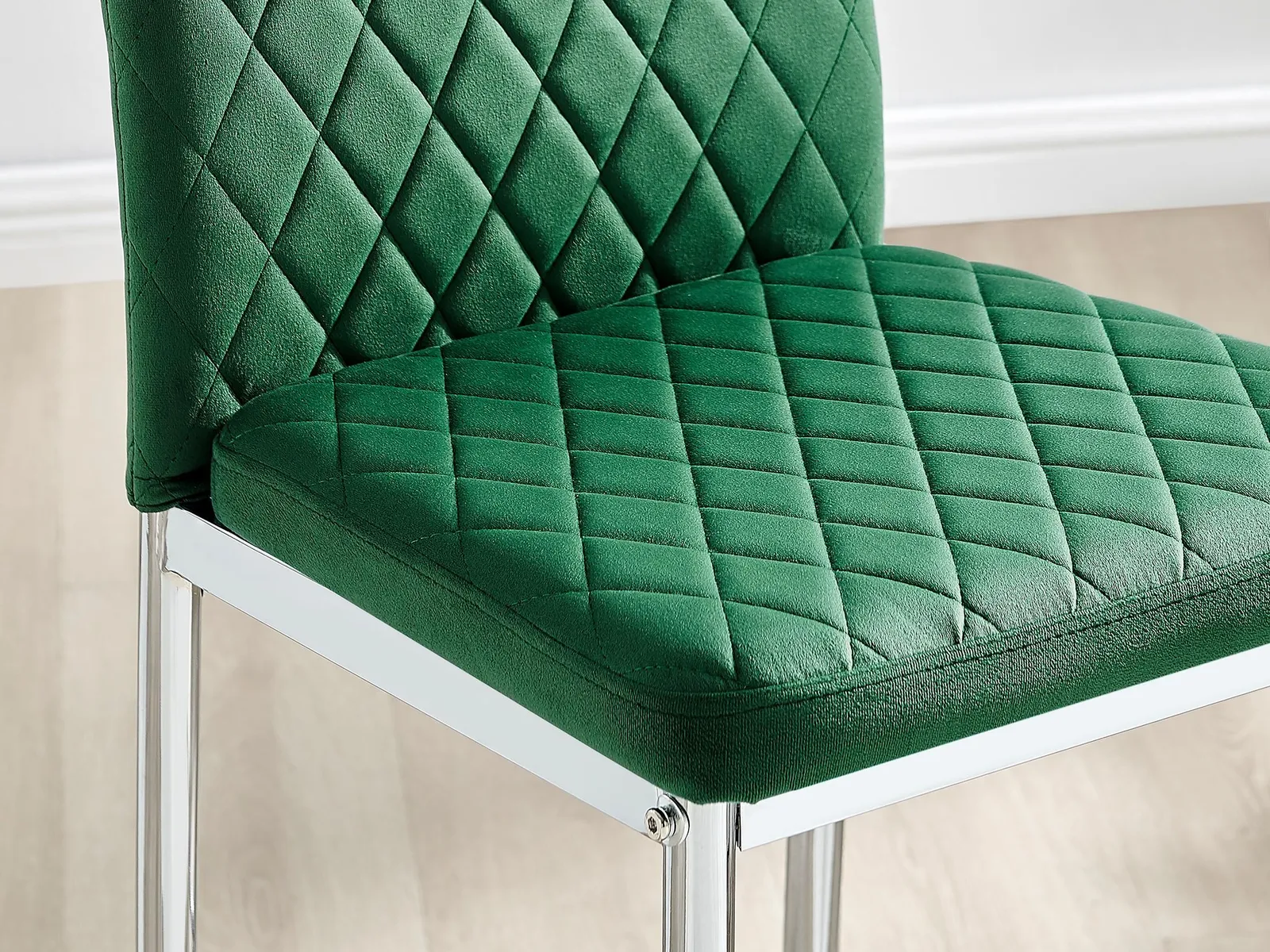 FurnitureboxUK Set of 2 Milan Soft Touch Hatched Velvet Padded Counter Stools With Silver Chrome Metal Legs in Green 6