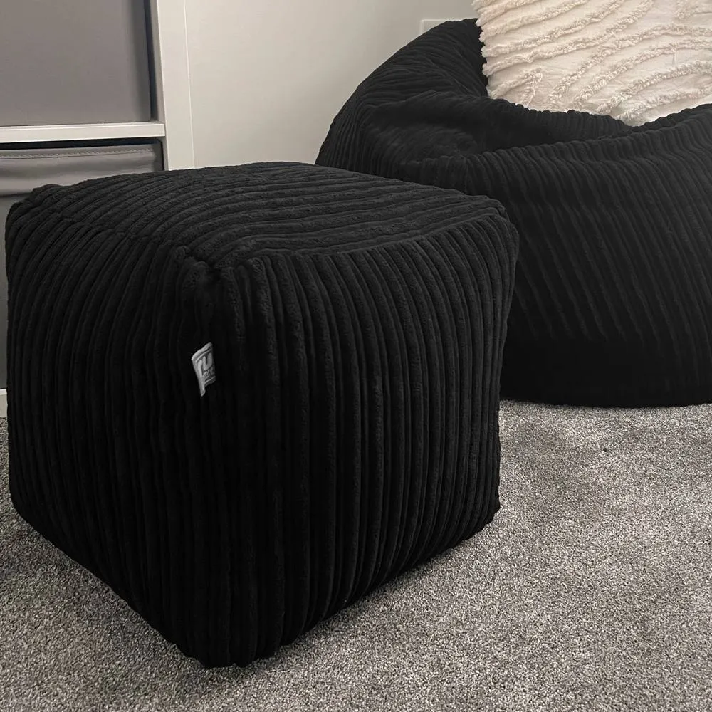 rucomfy Beanbags rucomfy Indoor Jumbo Cord Bean Bag Footstool - Cube Pouffe in Black