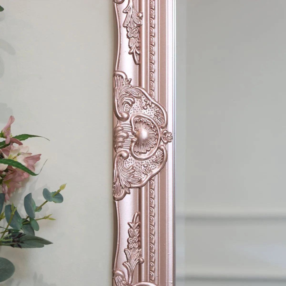 Melody Maison Ornate Rose Gold Pink Wall Mirror With Bevelled Glass 4