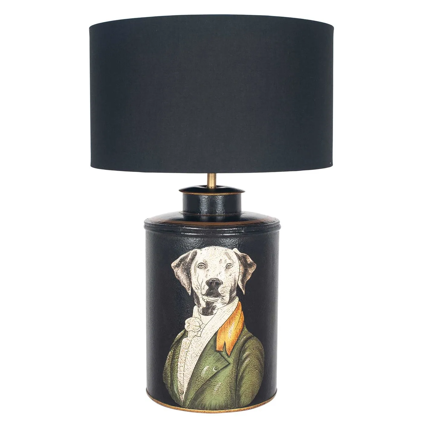 Black Hand Painted Dog Table Lamp, Black Shade