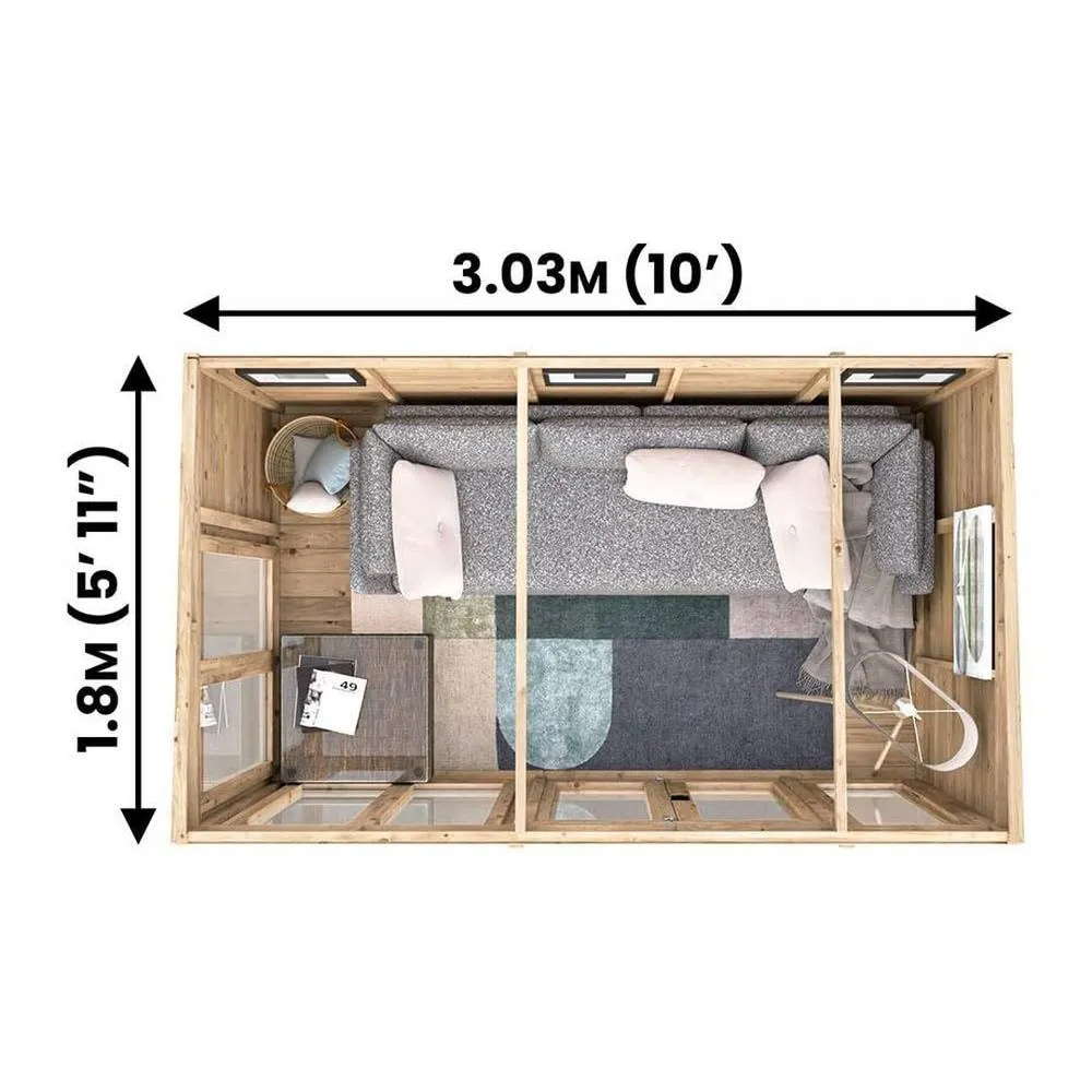 Dunster House Summerhouse 3m x 1.8m (10' x 6') Pent Roof, RagePanda Modular in Brown 3
