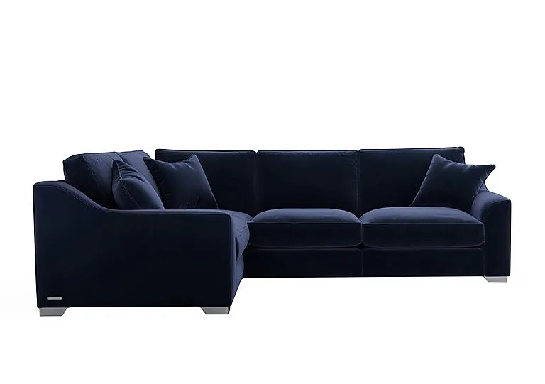 Isobel Small Fabric Left Hand Facing Corner Fibre Fill Sofa - Midnight Indigo with Chrome Feet