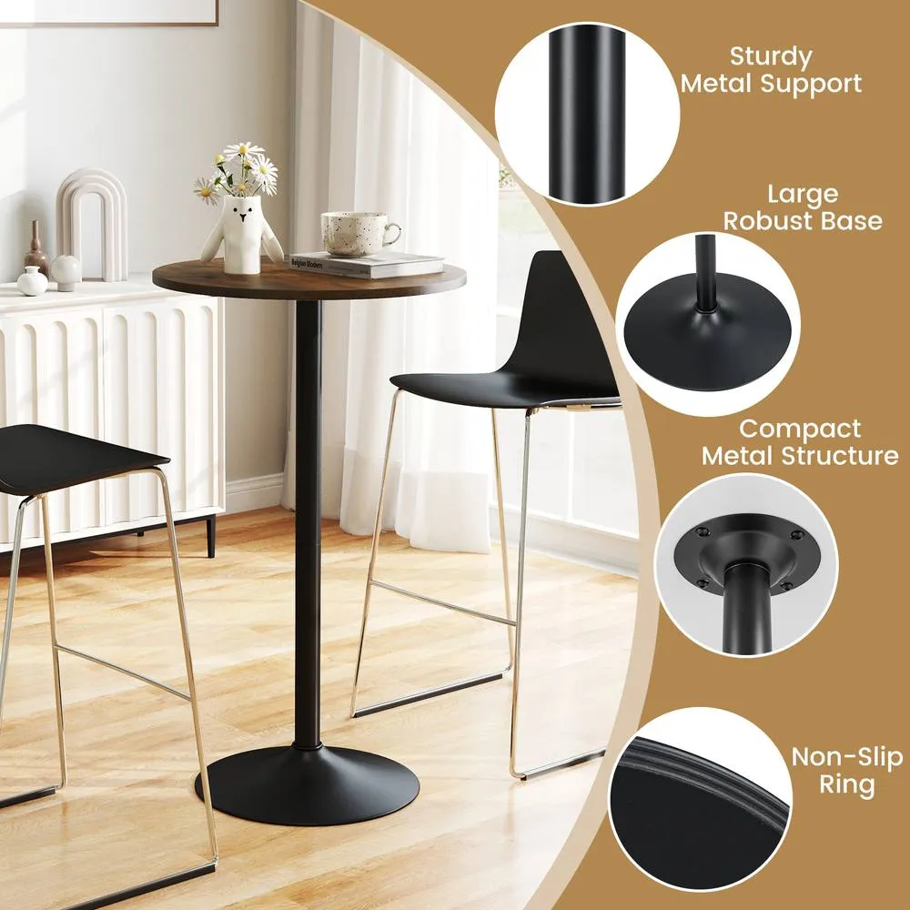 Costway Round Bistro Table Height Adjustable Cocktail Table Pub Snack Table in Brown