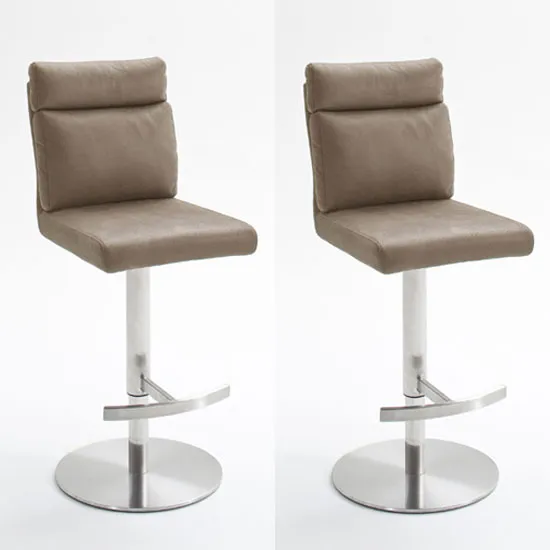 Rabea Sand Fabric Bar Stool With Stainless Steel Base In Pair