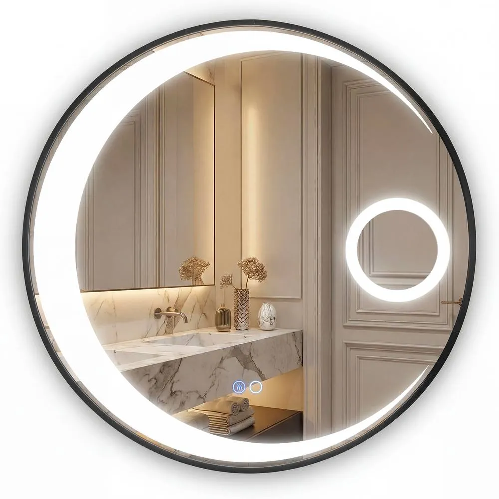 Costway 60 cm Round LED Bathroom Mirror with Anti-Fog Function in Black