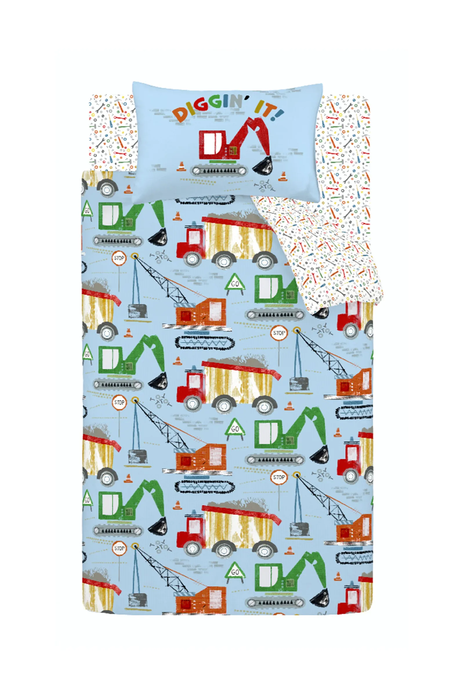 Catherine Lansfield 'Digger Dreams' Reversible Duvet Cover Set in Blue 5