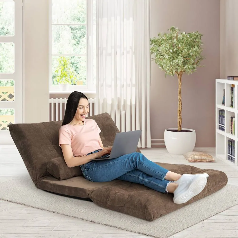 Costway 3 IN 1 Convertible Floor Sofa Bed Floor Sleeper Seat in Brown 4