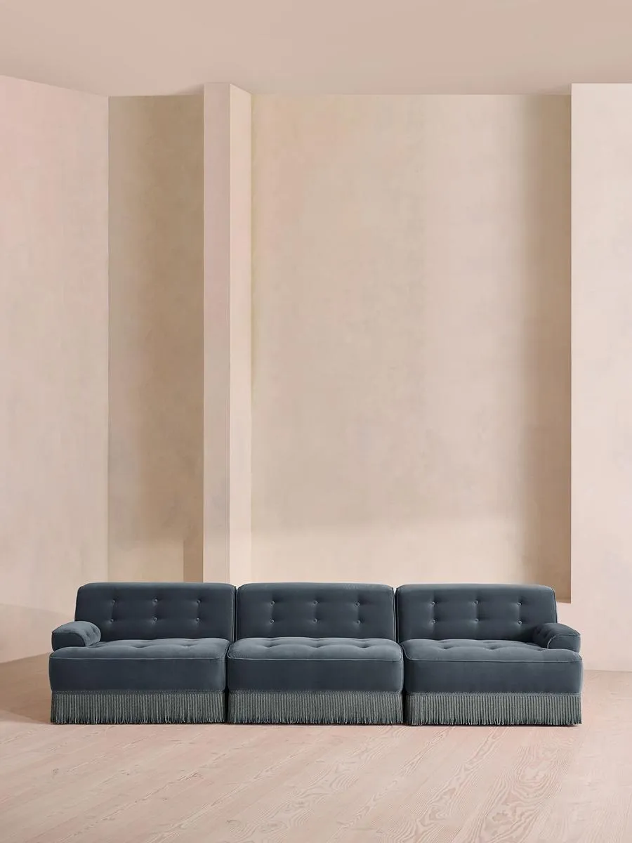 Elowen Modular Sofa, Four Seater, Velvet, Grey Blue