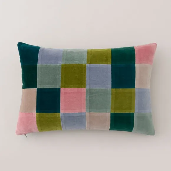 Clara Patchwork Velvet Rectangle Cushion 2