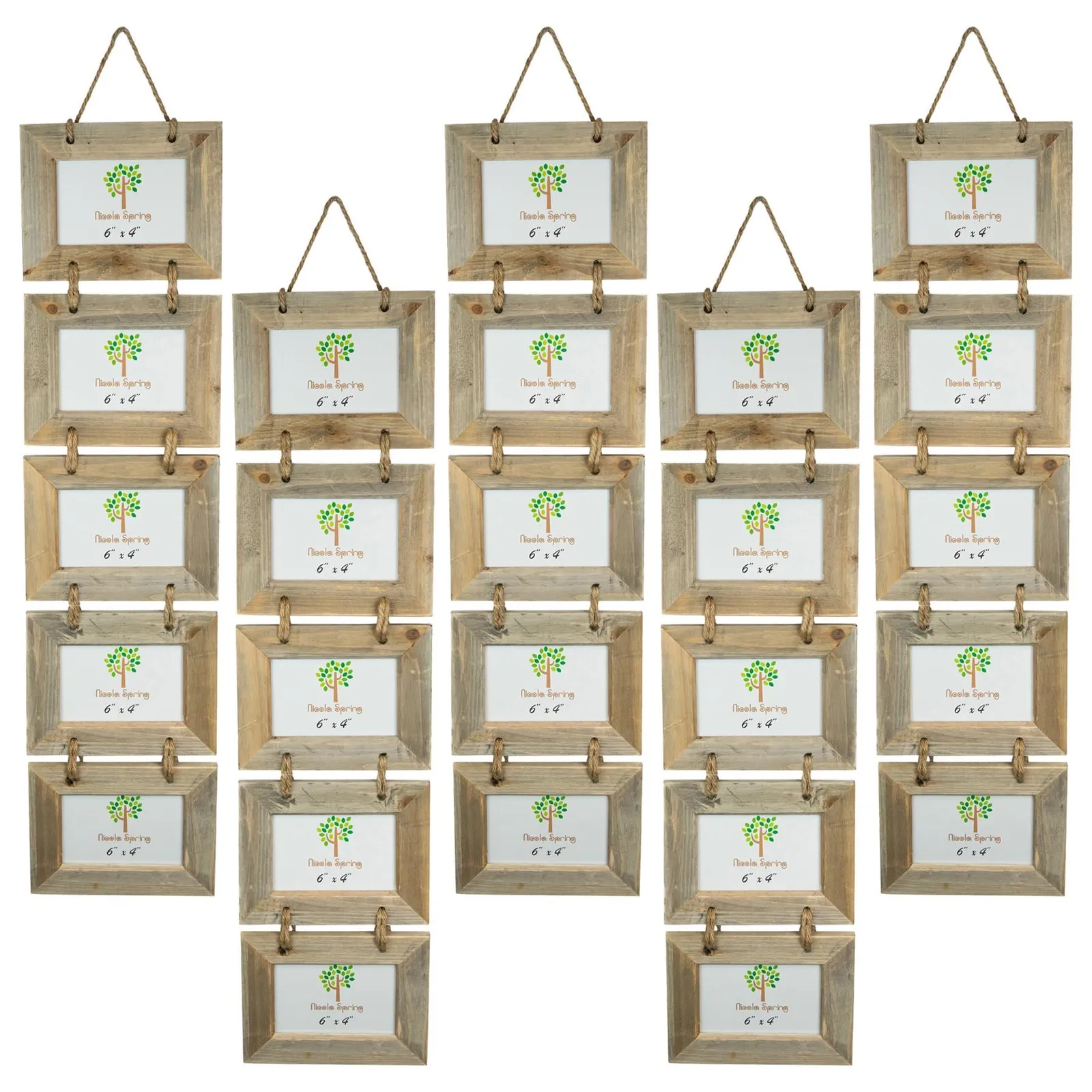 Nicola Spring Rustic Wooden Hanging 5 Photo Frame - 6 x 4" - Pack of 5 in Natural