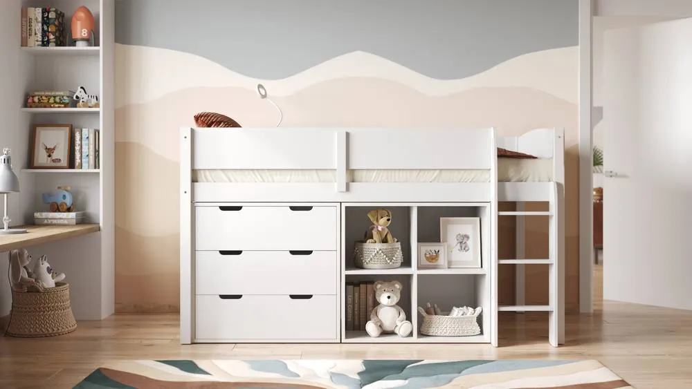 Flair Loop Mid Sleeper Bed Full Set in White 2