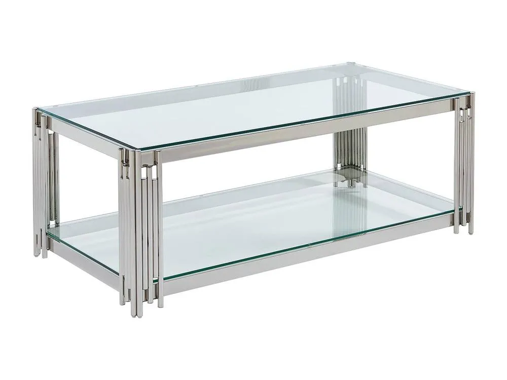 Vente-unique Tempered Glass & Stainless Steel Coffee Table - Chrome - NOMELANO in Silver 6