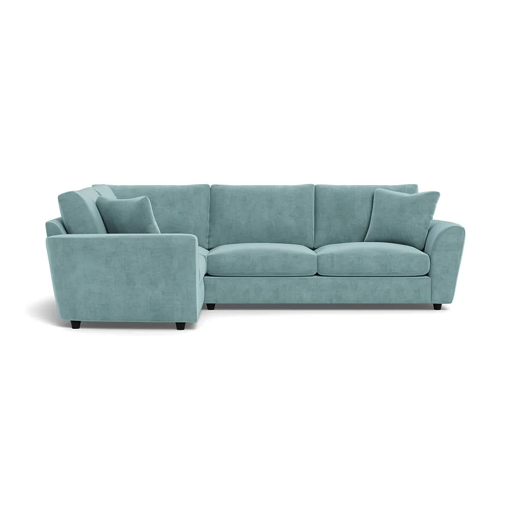 Heal's Snooze Left Hand Facing Corner Sofa Smart Luxe Velvet Mineral Blue Black Feet 1
