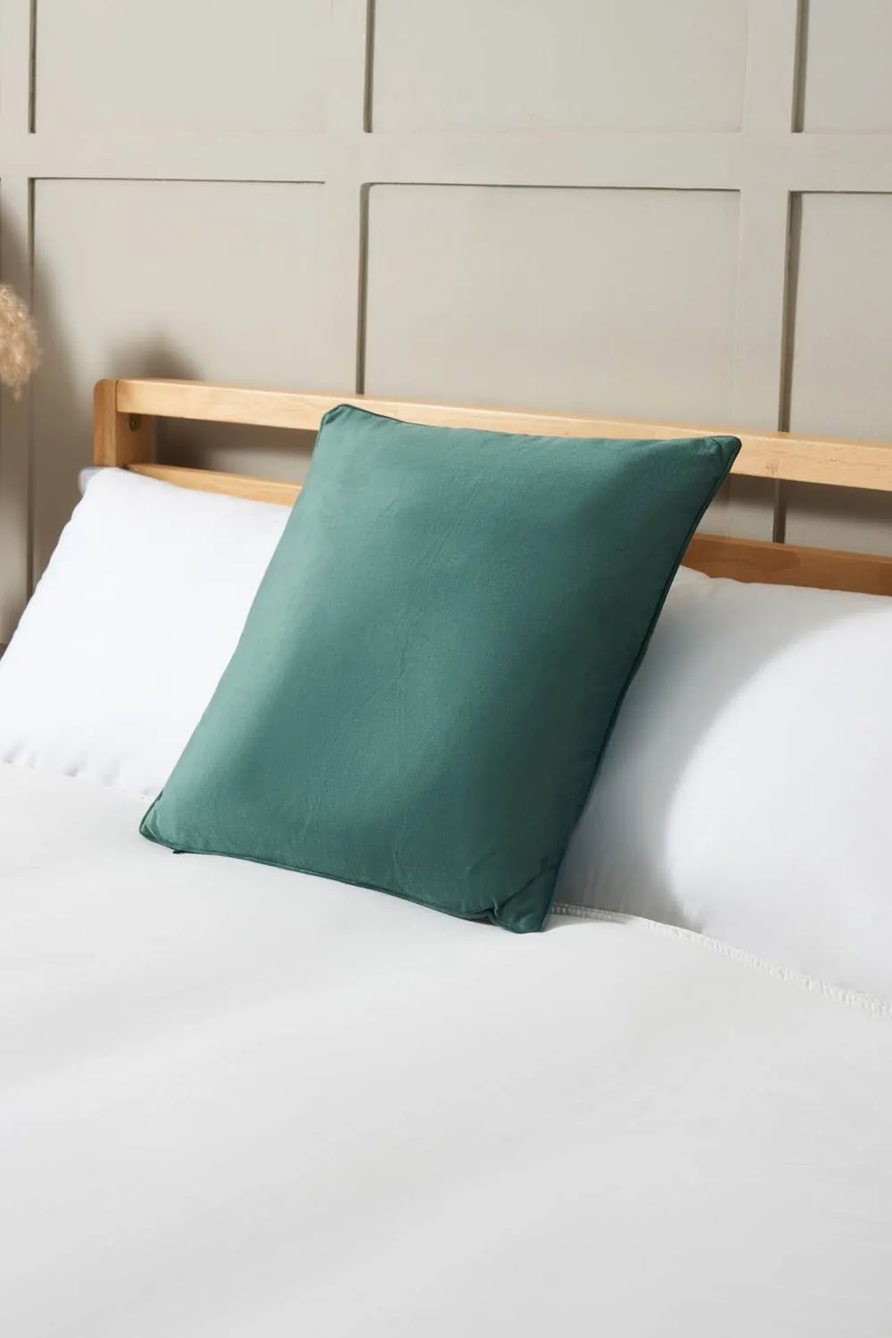 BHS Small Velour Piped Cushion in Green 1