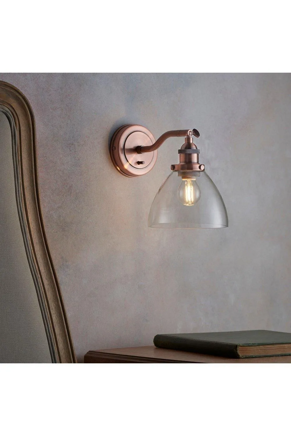Netlighting Hansen 1 Light Wall Glass Aged Copper Plate E14 in Clear 3