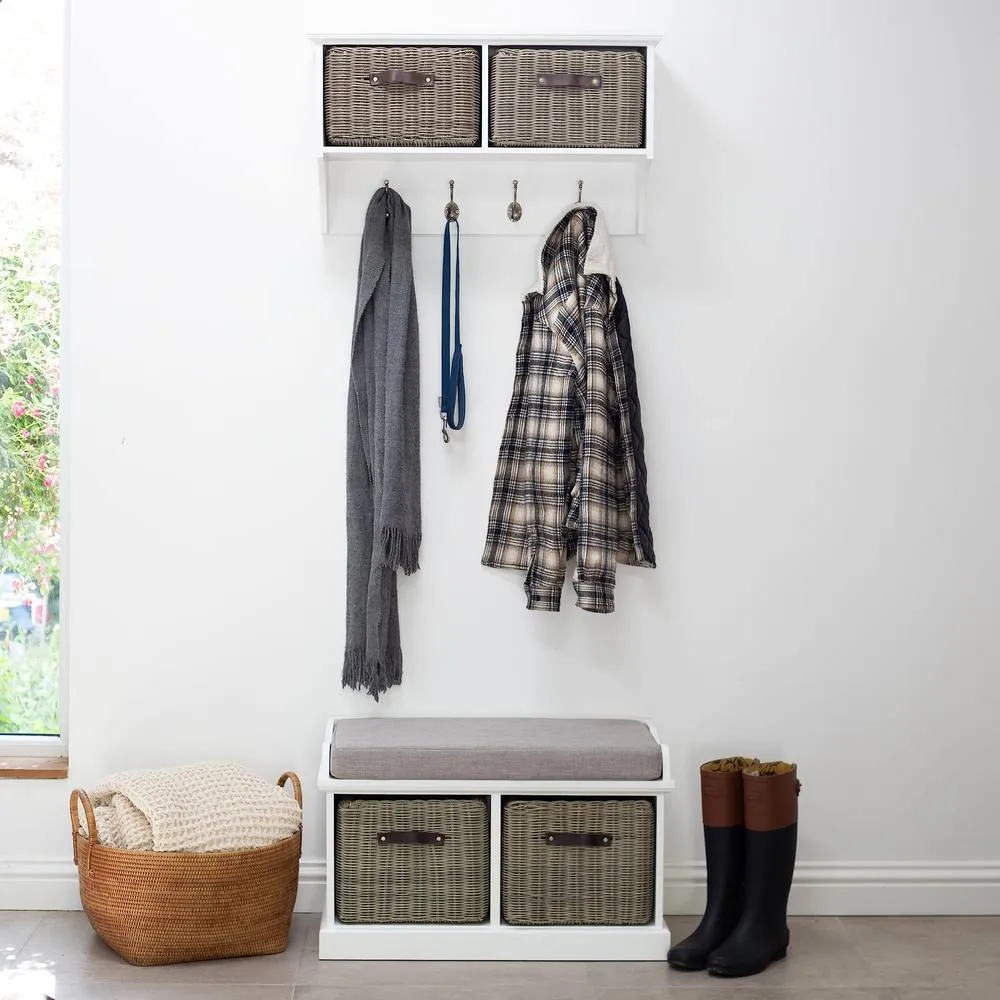 Statement Furniture Tetbury 2 Grey Faux Rattan Basket & Grey Cushion Hallway Set in White