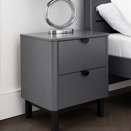 Chloe Wooden Bedside Cabinet In Strom Grey With 2 Drawers