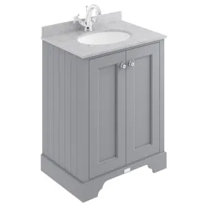 Bayswater Victrion Plummett Grey Traditional Freestanding Vanity Unit & Grey Marble Top Basin - 600mm