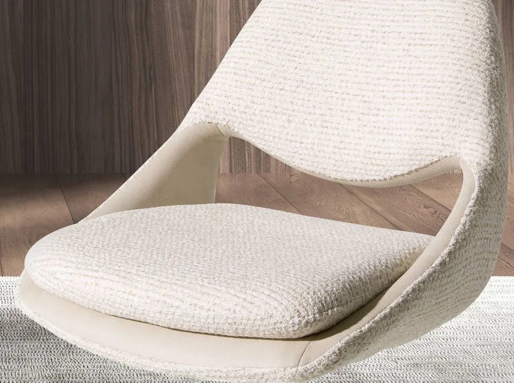 Angel Cerda Swivel dining chair in off-white & cream fabric with stainless steel legs 5