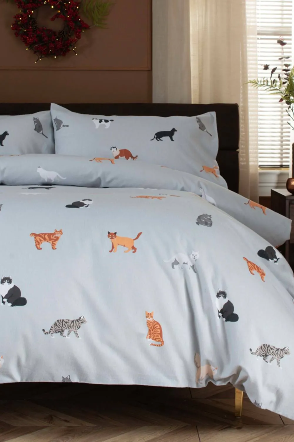 Deyongs Top Cat Print Brushed Cotton Duvet Set in Grey