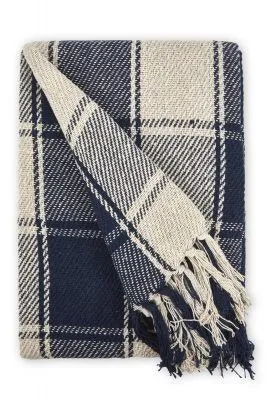 New Edge Blinds NewEdgeBlinds Comfy Check Collection Recycled Cotton Throw in Navy (90" x 100"), Blue