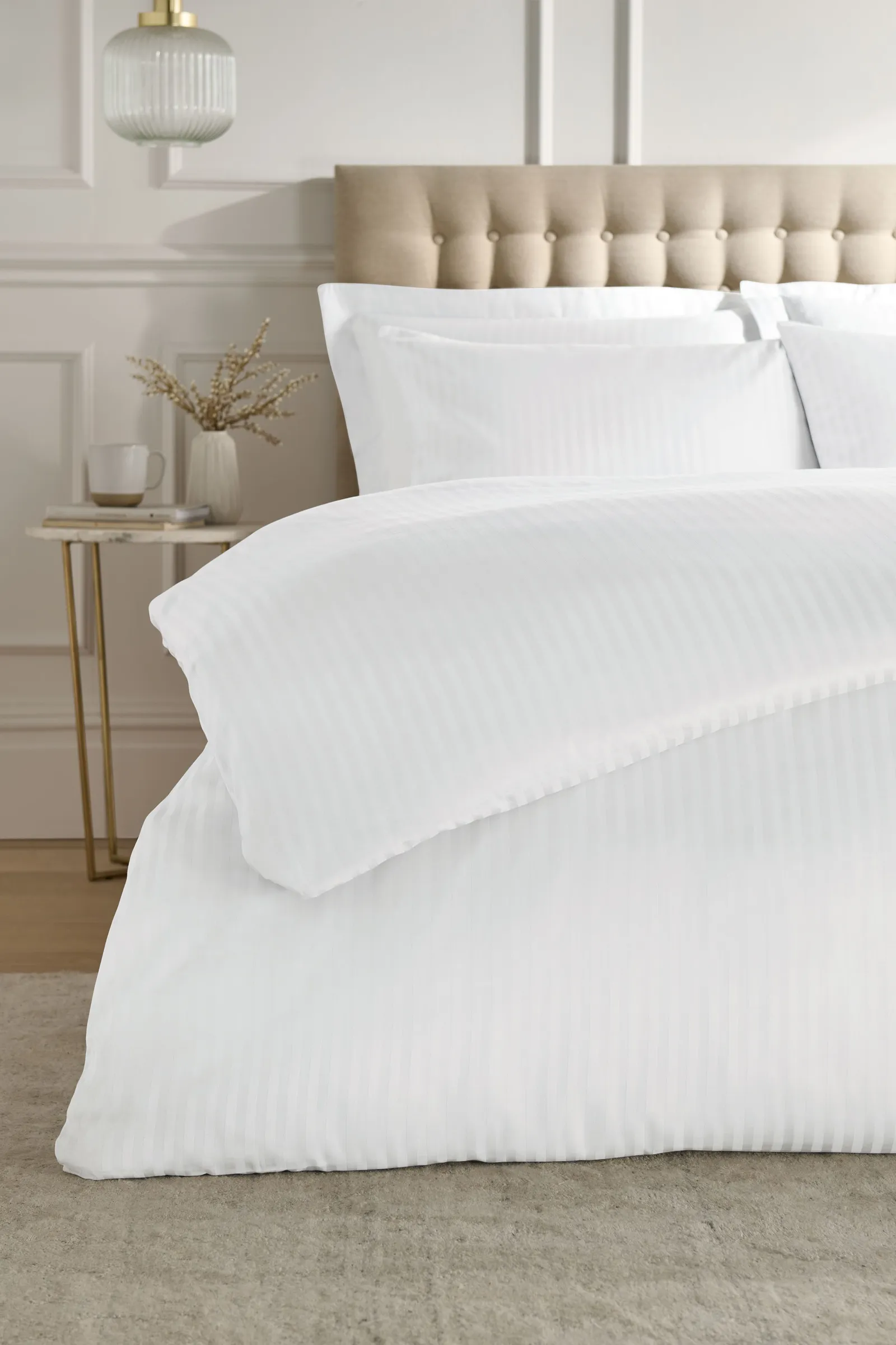 Catherine Lansfield 'Satin Stripe' 300 Thread Count Duvet Set in White 2