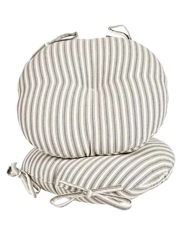 Dibor Set of 2 Grey Striped Round Summer Outdoor Garden Chair Seat Pad Cushions Dia 40cm 2