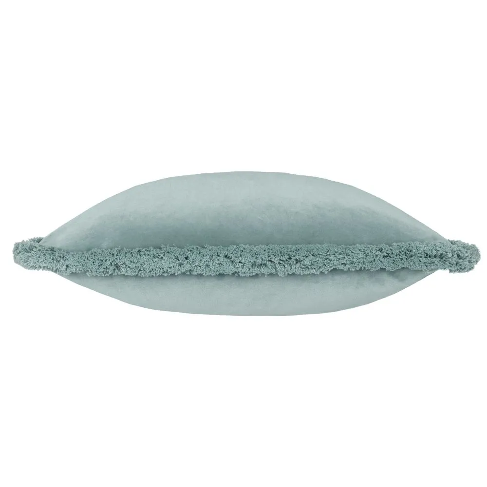 Paoletti Freya Fringed Soft Velvet Cushion in Blue 2