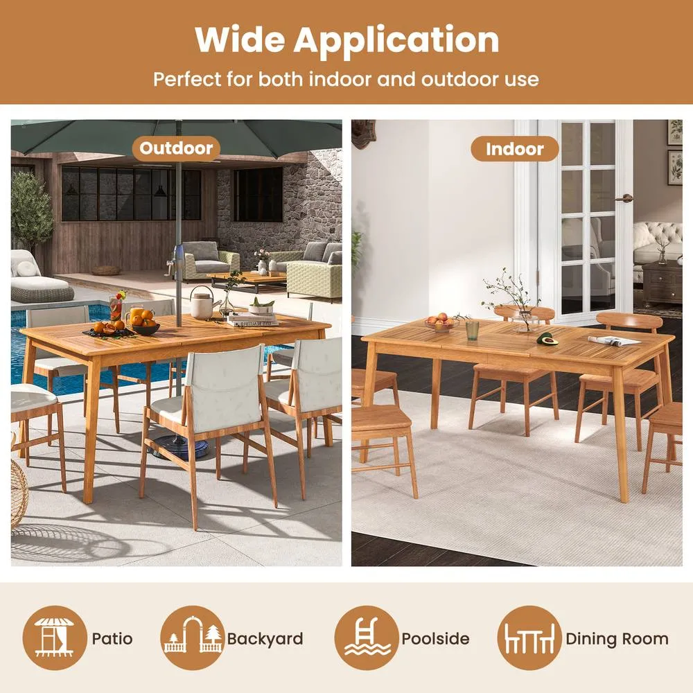 Costway Patio Table Outdoor Acacia Wood Dining Table for 6 People-Natural in Natural 3