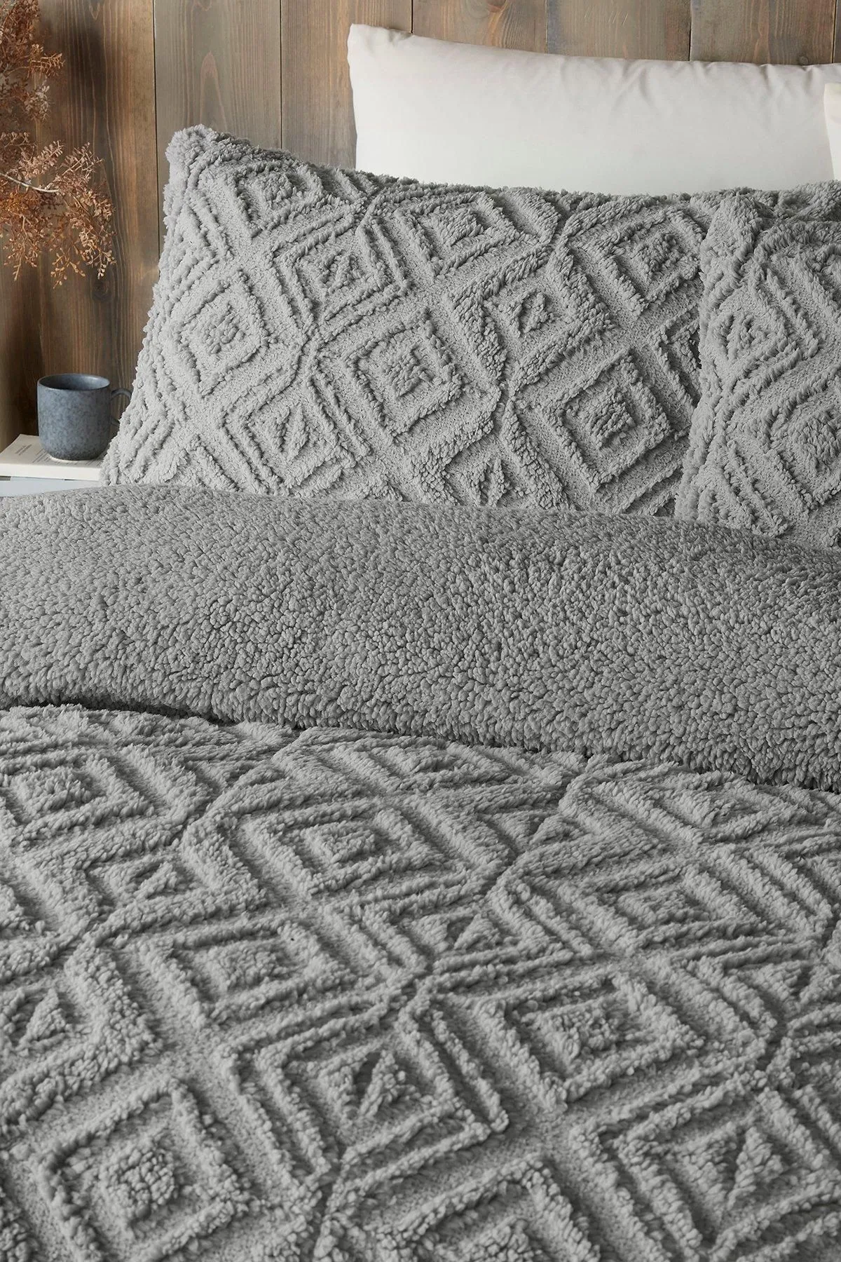 Fusion 'Geo Fleece' Fleece & Sherpa Duvet Cover Set in Grey 2