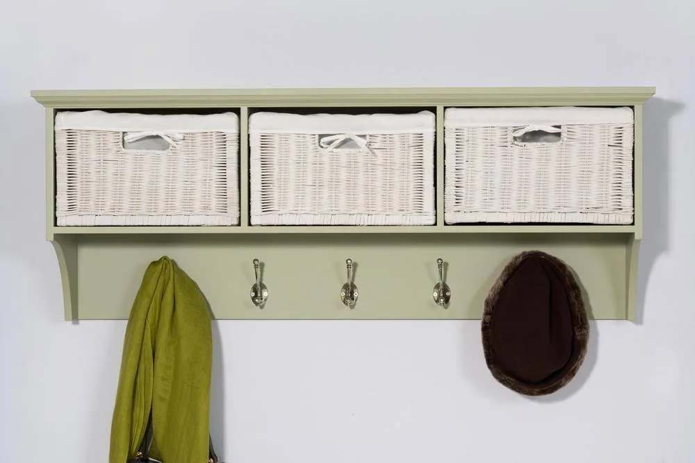 Statement Furniture Tetbury Large Hallway Coat Rack / Shelf with Wicker Storage Baskets in Light Green 4