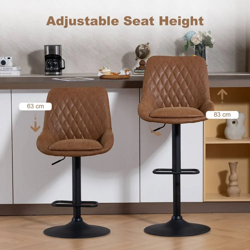 HOMCOM Bar Stools Set of 2, Adjustable Bar Chairs 360 Degree Swivel in Tan 4