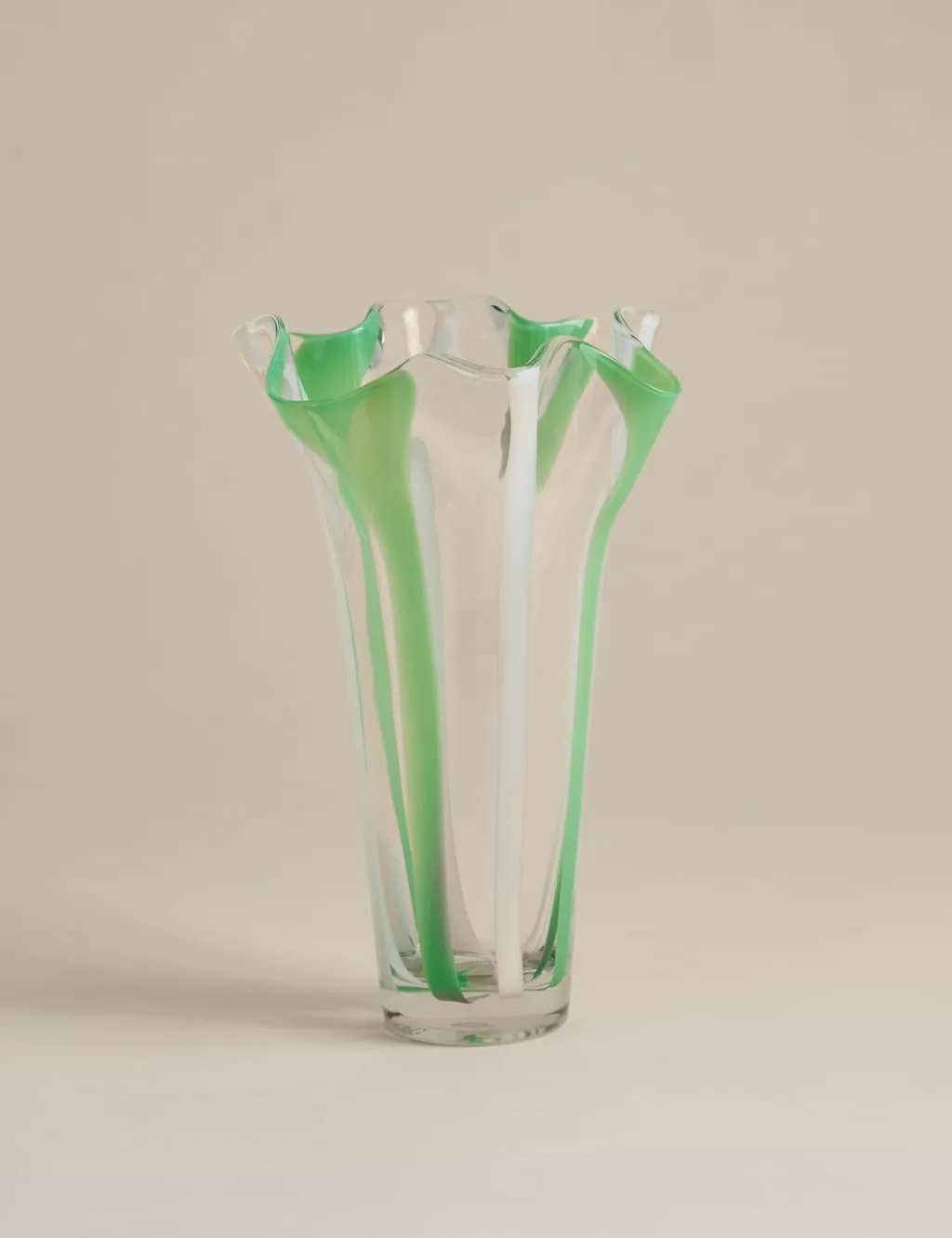 M&S Striped Handkerchief Glass Vase Sage