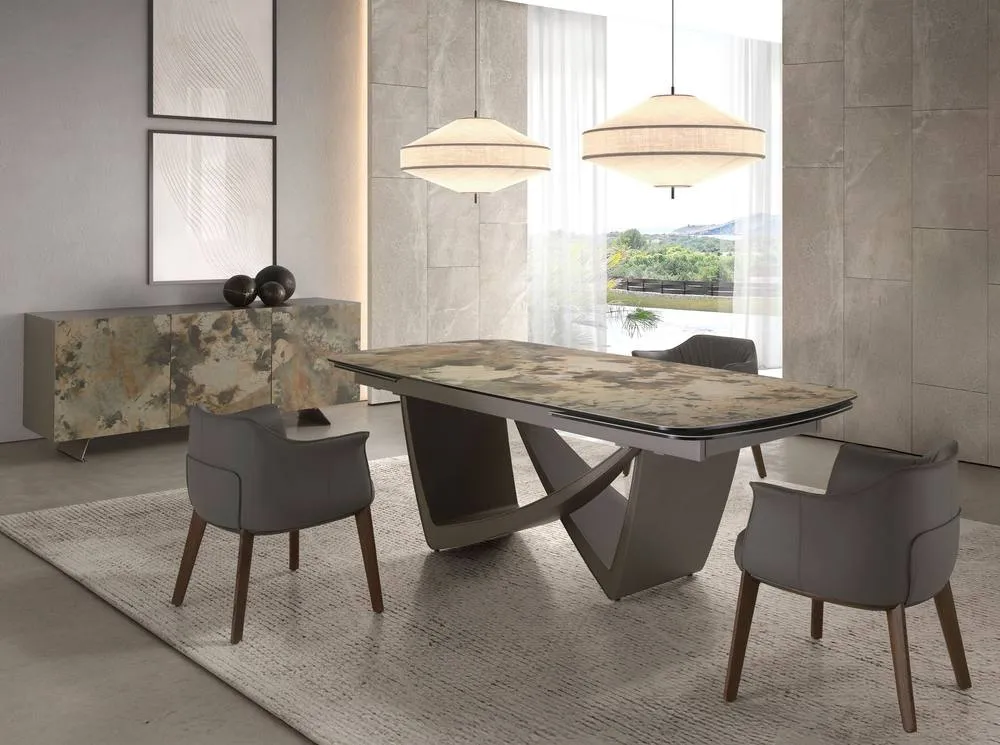Angel Cerda Model Grey Leatherette Dining Chair with Armrests and 4