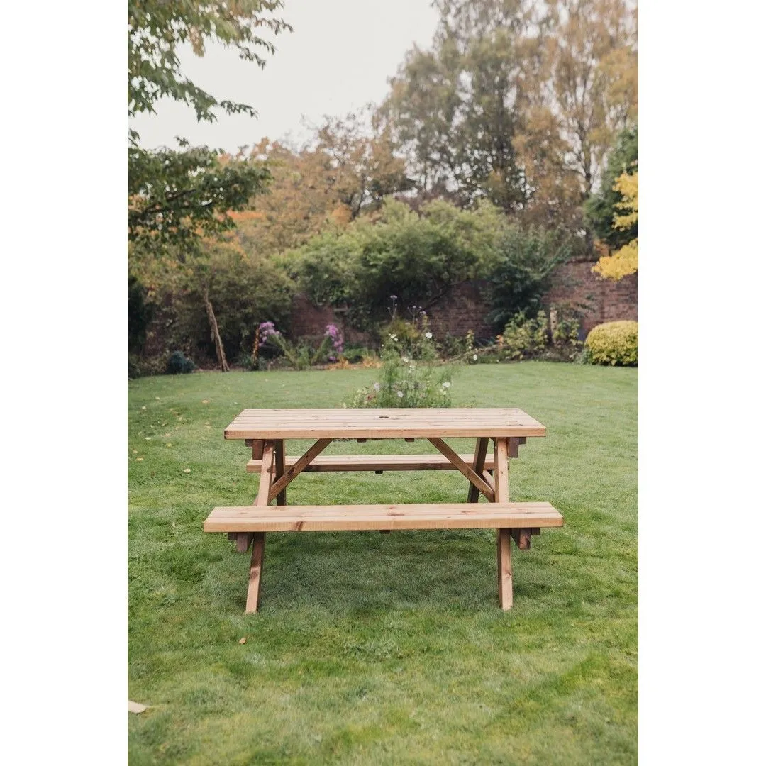 Churnet Valley Garden Furniture Ltd Valley Deluxe Picnic Table - L150 x W150 x H90cm - Partially Assembled in Brown 4