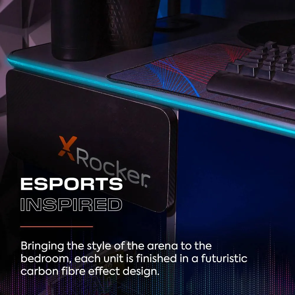 X Rocker Carbon-Tek 120cm LED Gaming Desk with Drawer & Charging in Blue 6