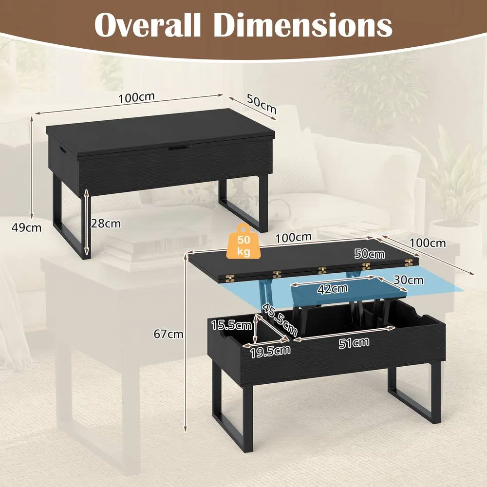 Costway Lift Top Coffee Table 3-in-1 Convertible Coffee Table Cocktail Table in Black 2