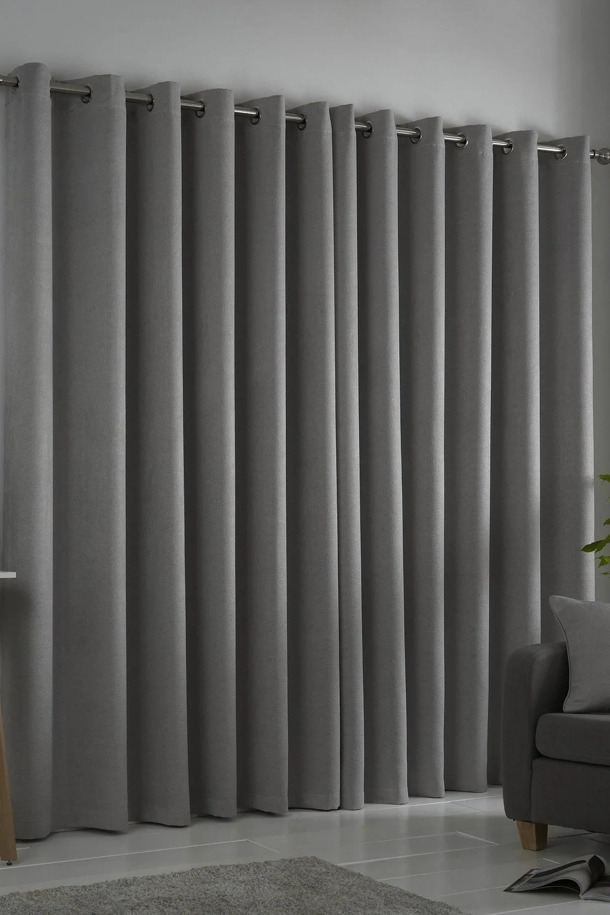 Fusion 'Strata' Triple-Woven Dimout Eyelet Curtains in Silver 3