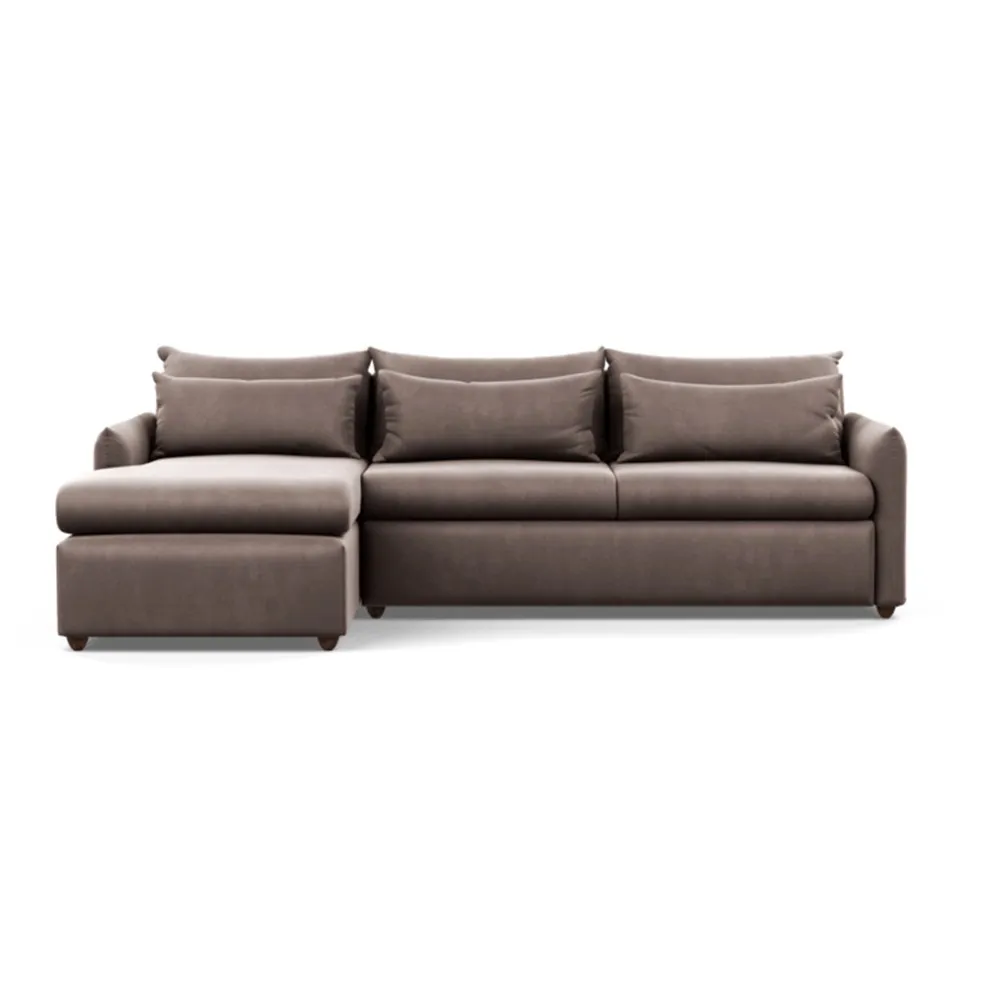 Heal's Pillow Large Left Hand Corner Chaise Velvet Mink Chestnut Stain Feet