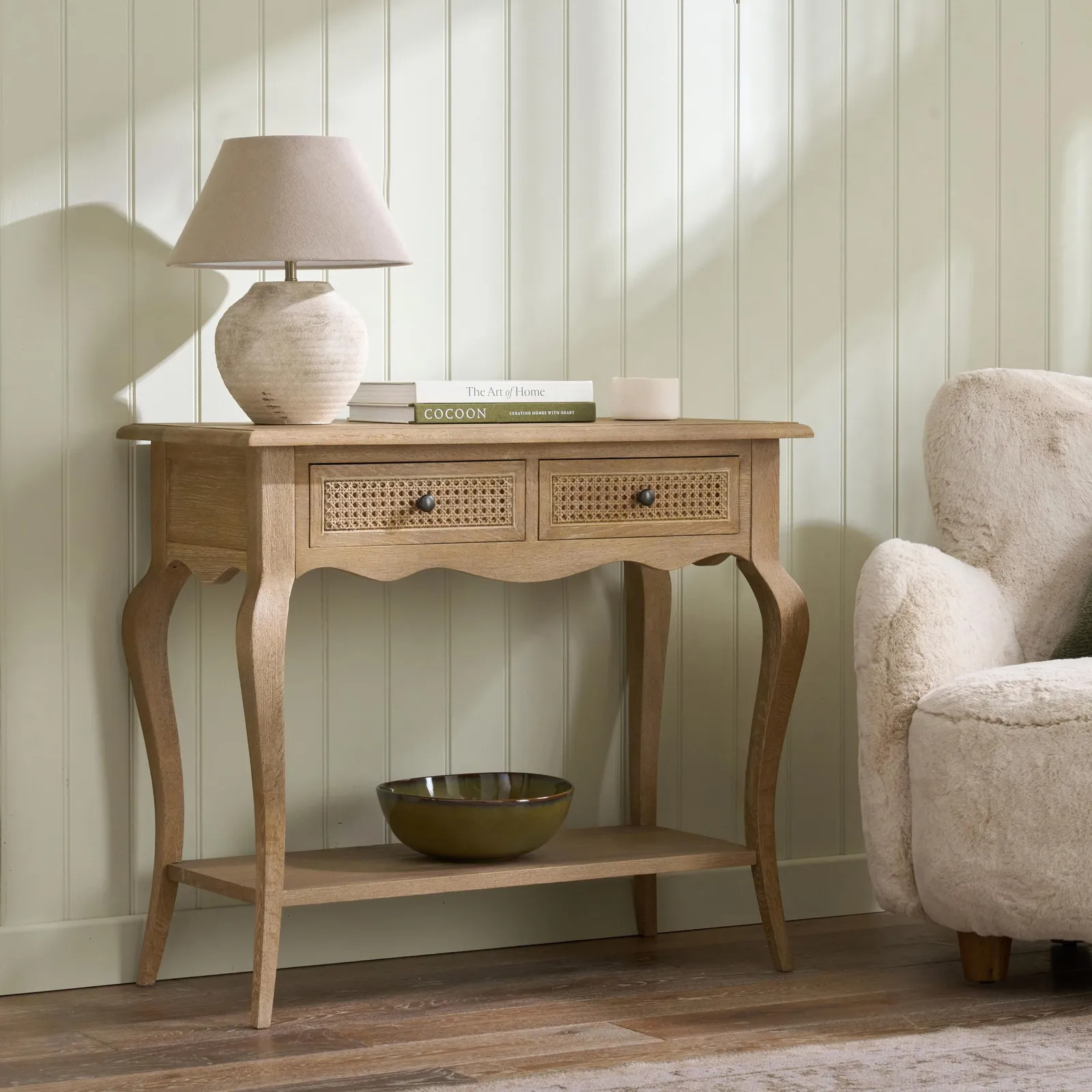 Sienna Beau Rattan Console Table - Weathered Oak / Rattan