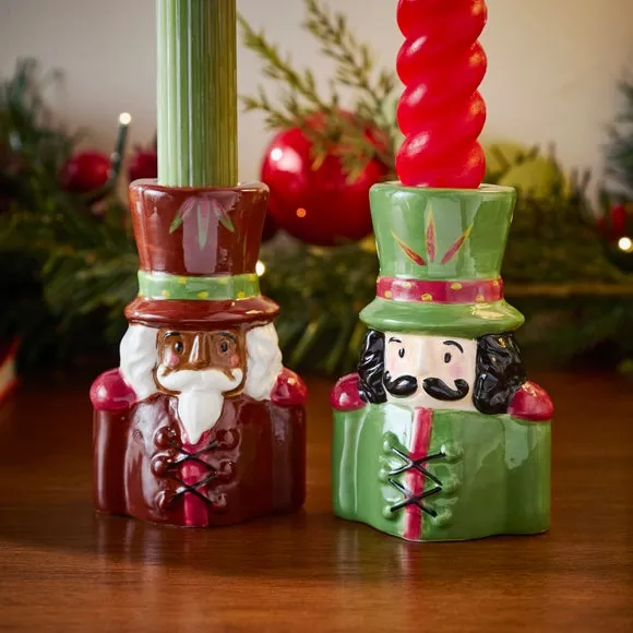Set of 2 Nutcracker Ceramic Candlestick Holders 2