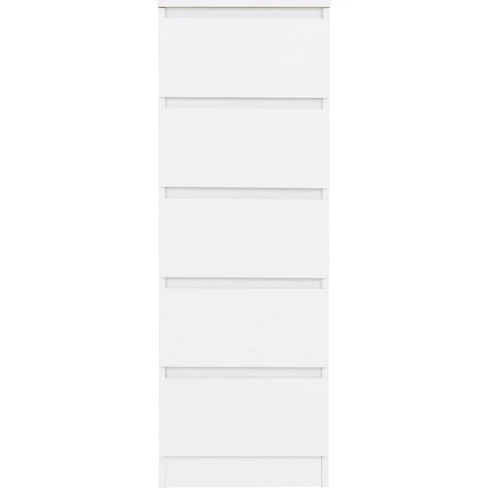 Seconique Malvern 5 Drawer Narrow Chest - White 4