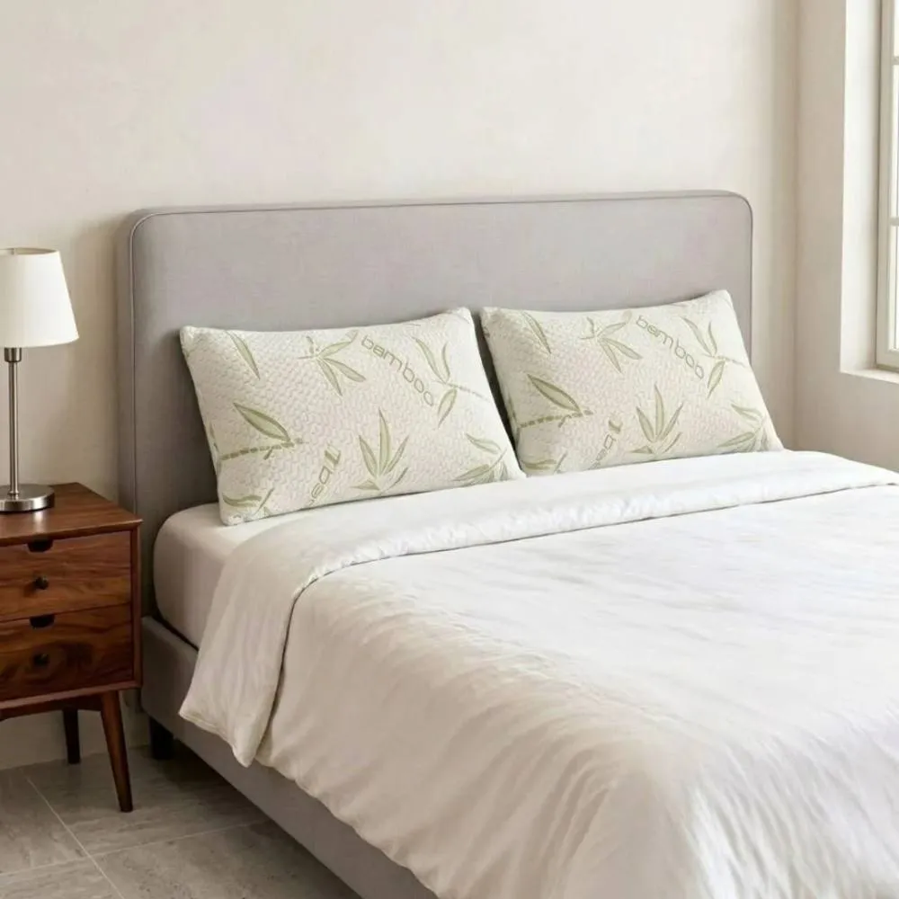 HOME LUXE INTERIOR Pack of 2 Bamboo Memory Foam Pillows - Breathable Orthopedic Support in White