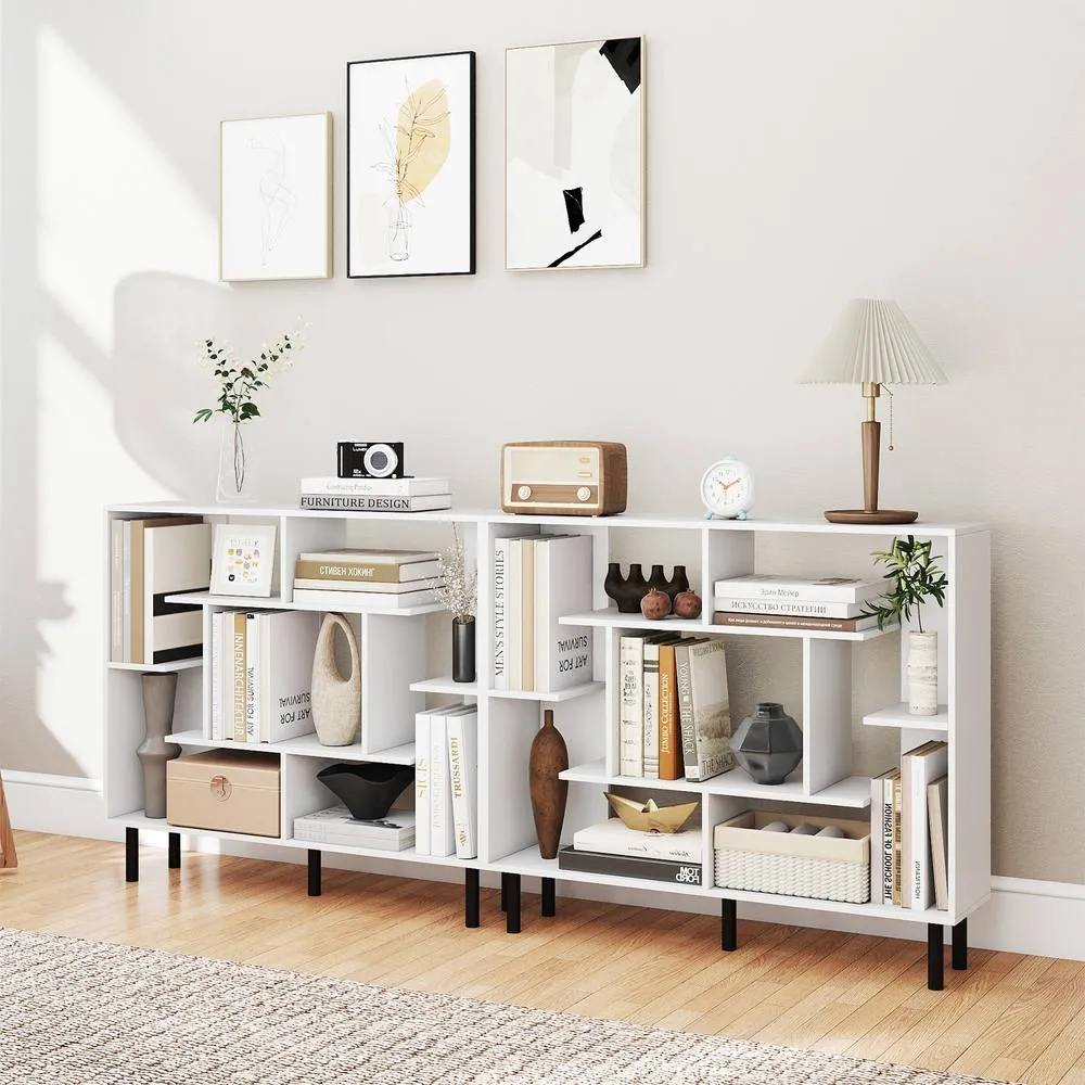 Costway Modern Geometric Bookcase Wooden Open Bookshelf Display Shelves in White 5