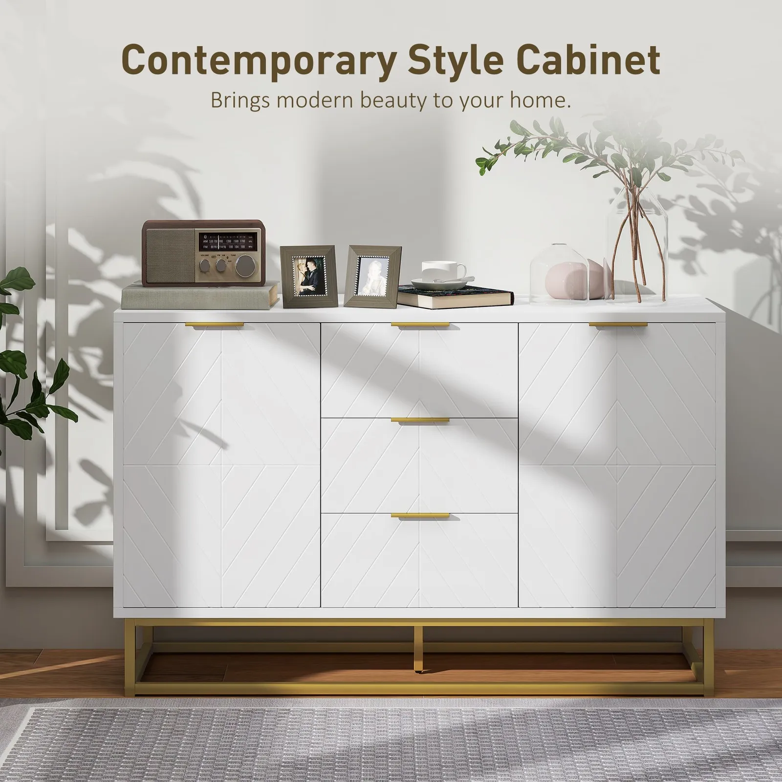 HOMCOM Sideboard Storage Cabinet with Adjustable Shelves in White 4