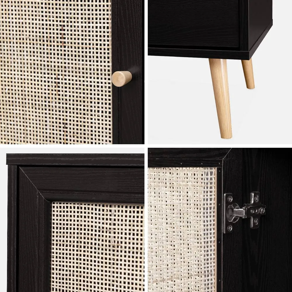sweeek 120cm Tv Unit Wooden & Cane Effect 2 Doors in Black 4