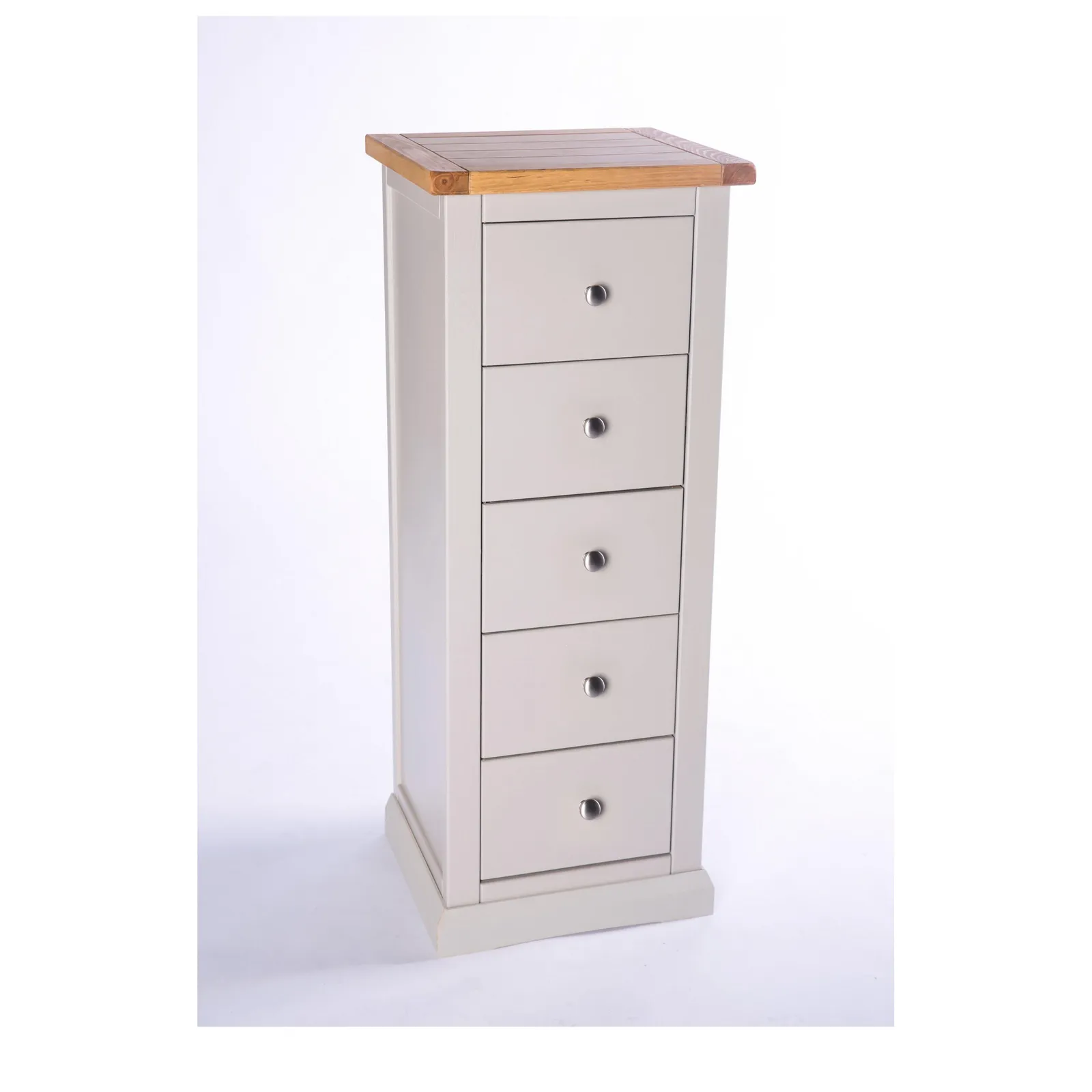 Cabinet Bits Loreo 5 Drawer Narrow Chest of Drawers Chrome Knob in Light Grey 3